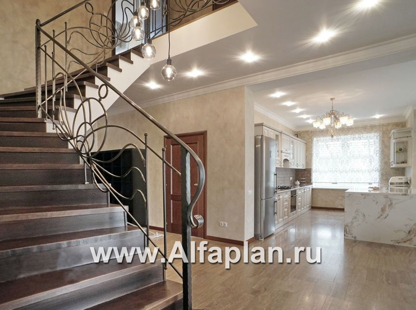 Проекты домов Альфаплан - «Голицын» - коттедж с двусветной гостиной и цоколем - дополнительное изображение №2