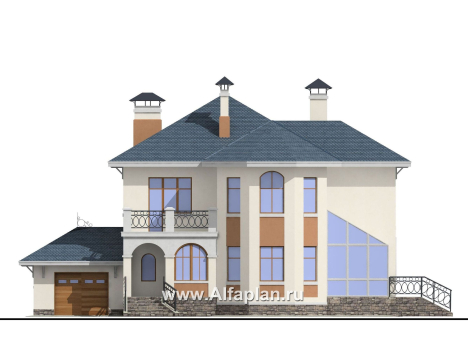 «Модус Вивенди» - проект двухэтажного дома из газобетона, с зимним садом (или верандой) и гаражом - превью фасада дома
