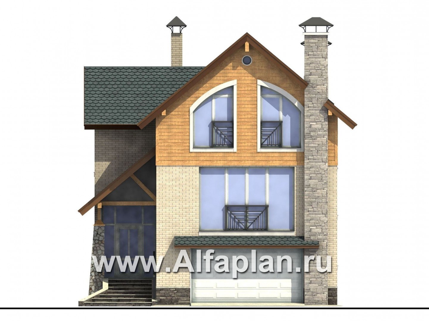Проекты домов Альфаплан - «Экспрофессо» - комфортный дом для узкого участка - изображение фасада №1