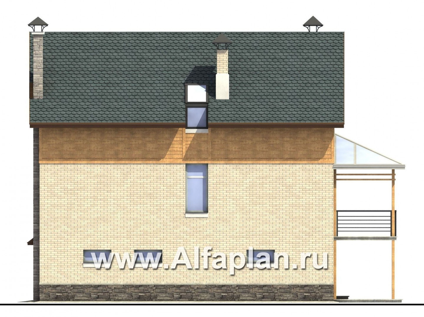 Проекты домов Альфаплан - «Экспрофессо» - комфортный дом для узкого участка - изображение фасада №2