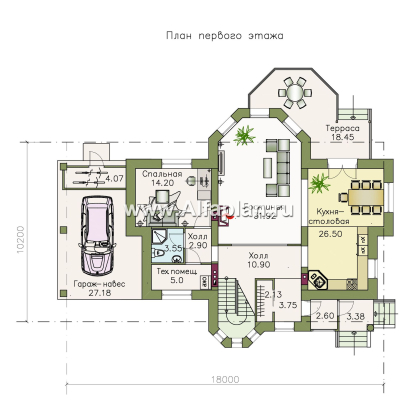 «Монплезир» - проект двухэтажного дома,с эркером и с террасой, навес на 1 авто - превью план дома