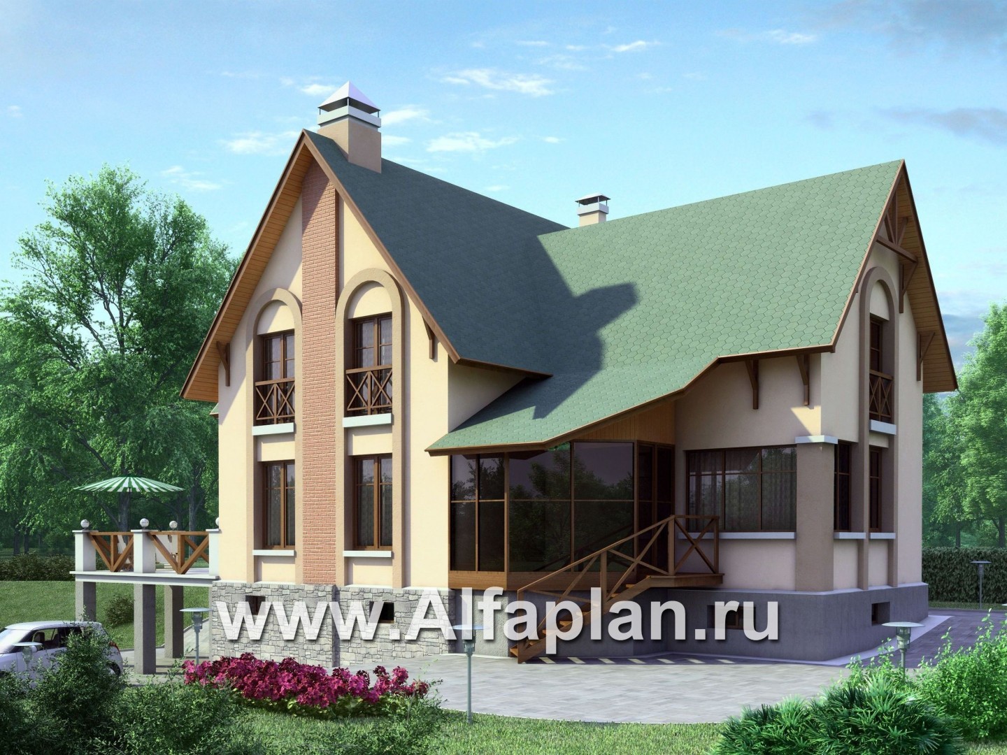 Проекты домов Альфаплан - «Яблоко» - дом для узкого участка с рельефом - основное изображение