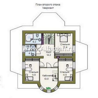«Петит» - проект дома с мансардой, планировка с полукруглым эркером и с террасой, с пирамидальной кровлей - превью план дома