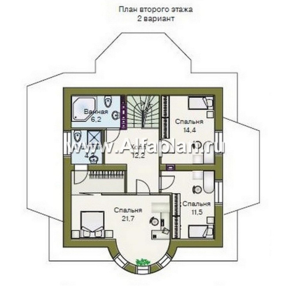 «Петит» - проект дома с мансардой, планировка с полукруглым эркером и с террасой, с пирамидальной кровлей - превью план дома