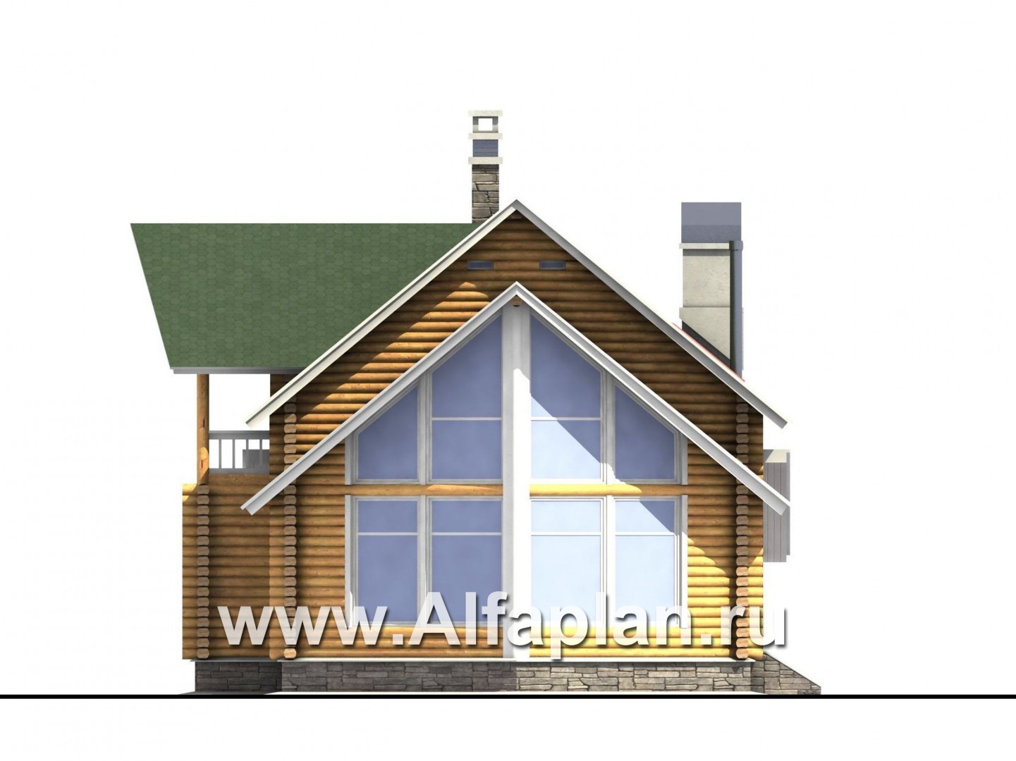 Проекты домов Альфаплан - «Новая Традиция» — деревянный дом с треугольной верандой - изображение фасада №2