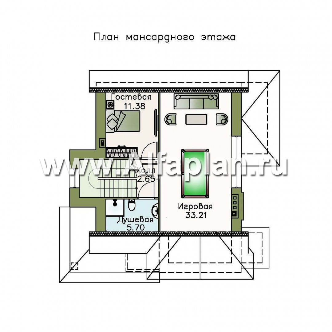 Проекты домов Альфаплан - «Прагматика» - небольшой коттедж с бильярдной в мансарде - план проекта №3