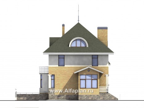 Проекты домов Альфаплан - «Дом светлячка» - трехэтажный дом с мансардой - превью фасада №2