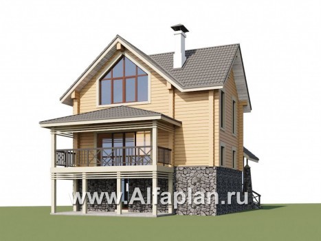«АльфаВУД» - проект двухэтажного дома из бруса, на цоколе из кирпича, с сауной, с гаражом на 2 авто - превью дополнительного изображения №1
