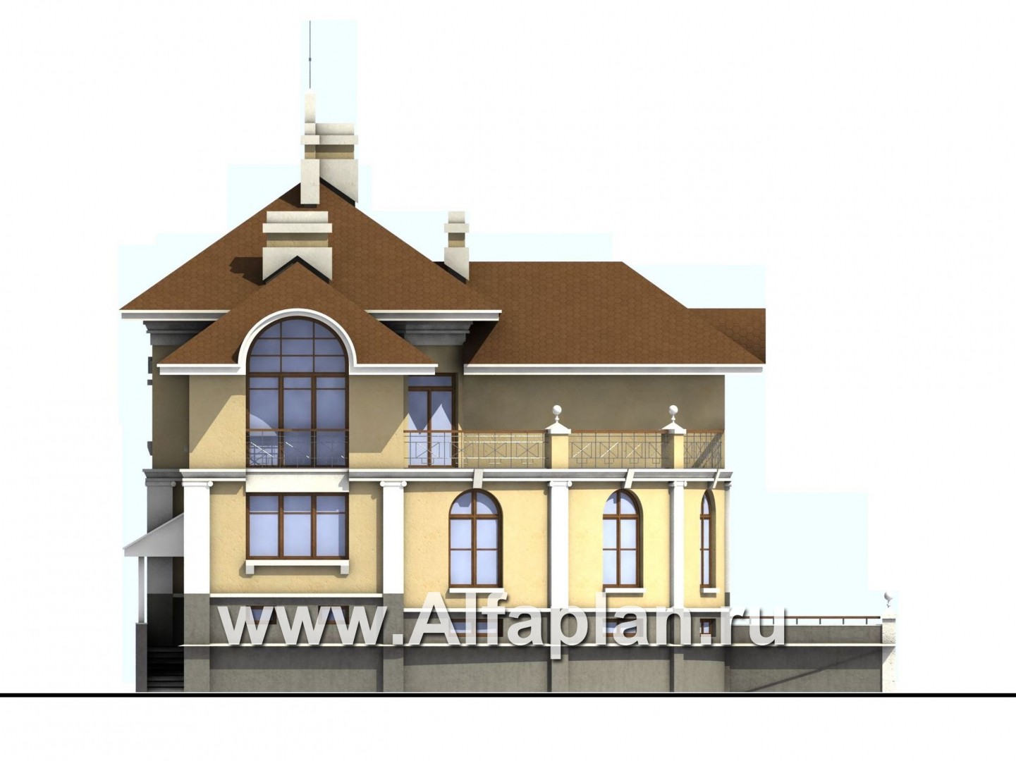 Проекты домов Альфаплан - Дом из газобетона «Флоренция» в стиле итальянского Возрождения - изображение фасада №3