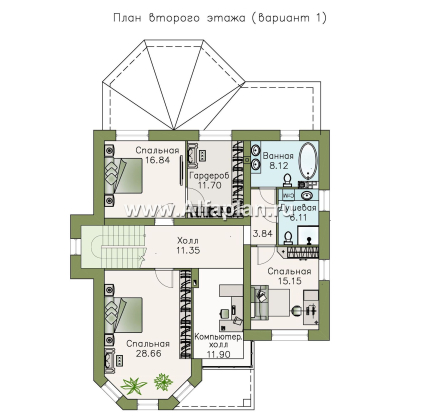 «Clever» - проект двухэтажного дома, планировка с эркером и кабинетом на 1 эт, с террасой - превью план дома