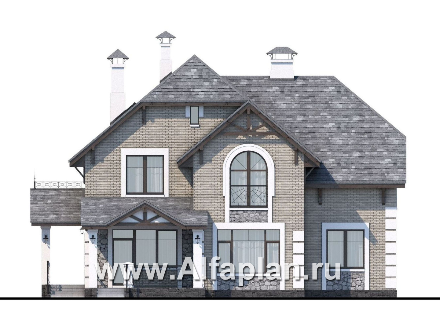Проекты домов Альфаплан - «Ясная поляна» - удобный коттедж для большой семьи с бильярдной - изображение фасада №1