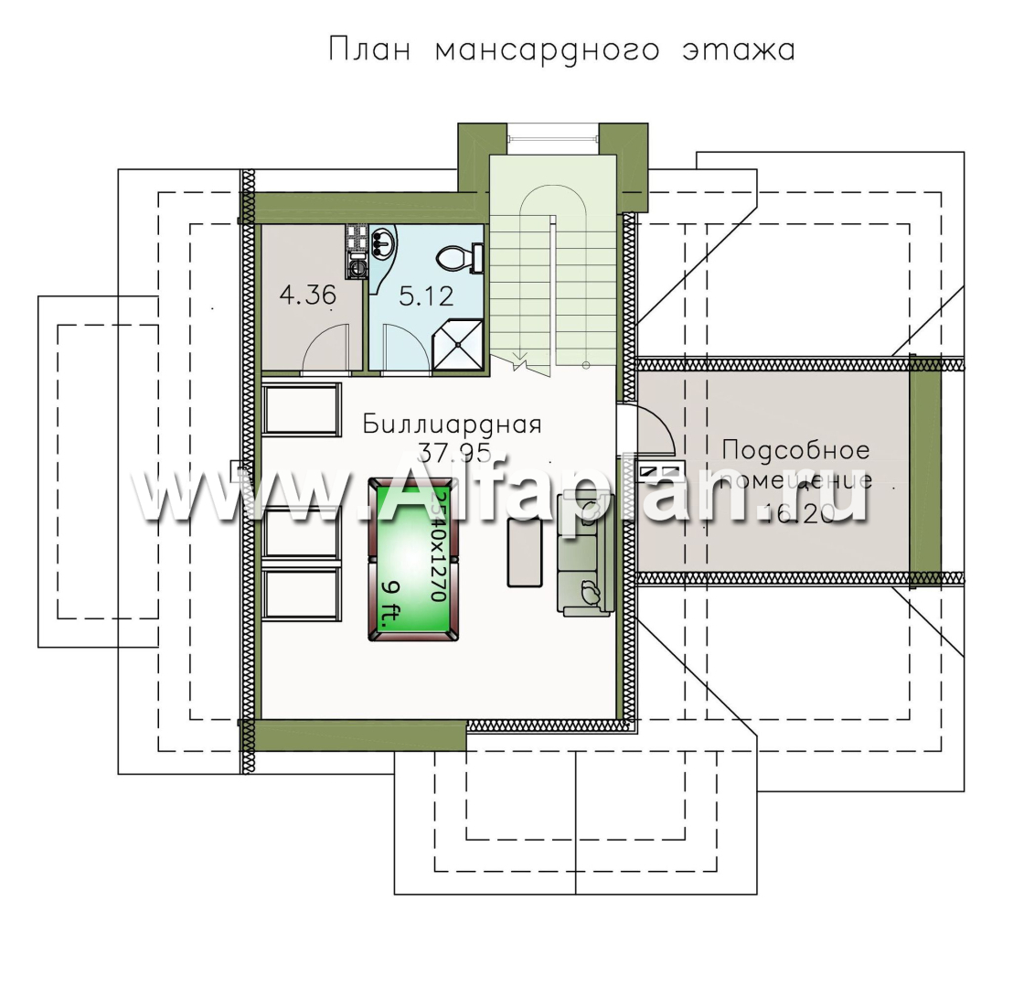 Проекты домов Альфаплан - «Ясная поляна» - удобный коттедж для большой семьи с бильярдной - изображение плана проекта №4