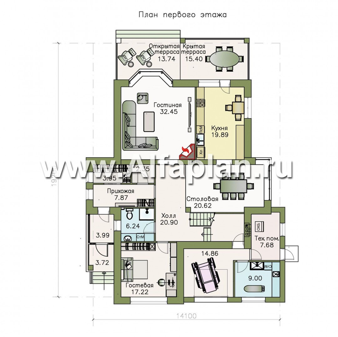 Проекты домов Альфаплан - «Вяземский» - комфортабельный коттедж с террасами для отдыха - план проекта №1
