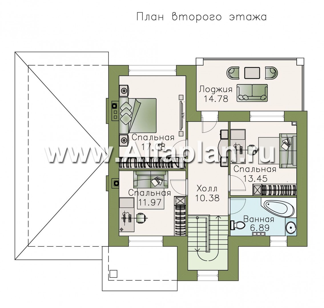 Проекты домов Альфаплан - «Виконт» - коттедж с гаражом и простой двускатной кровлей - изображение плана проекта №2