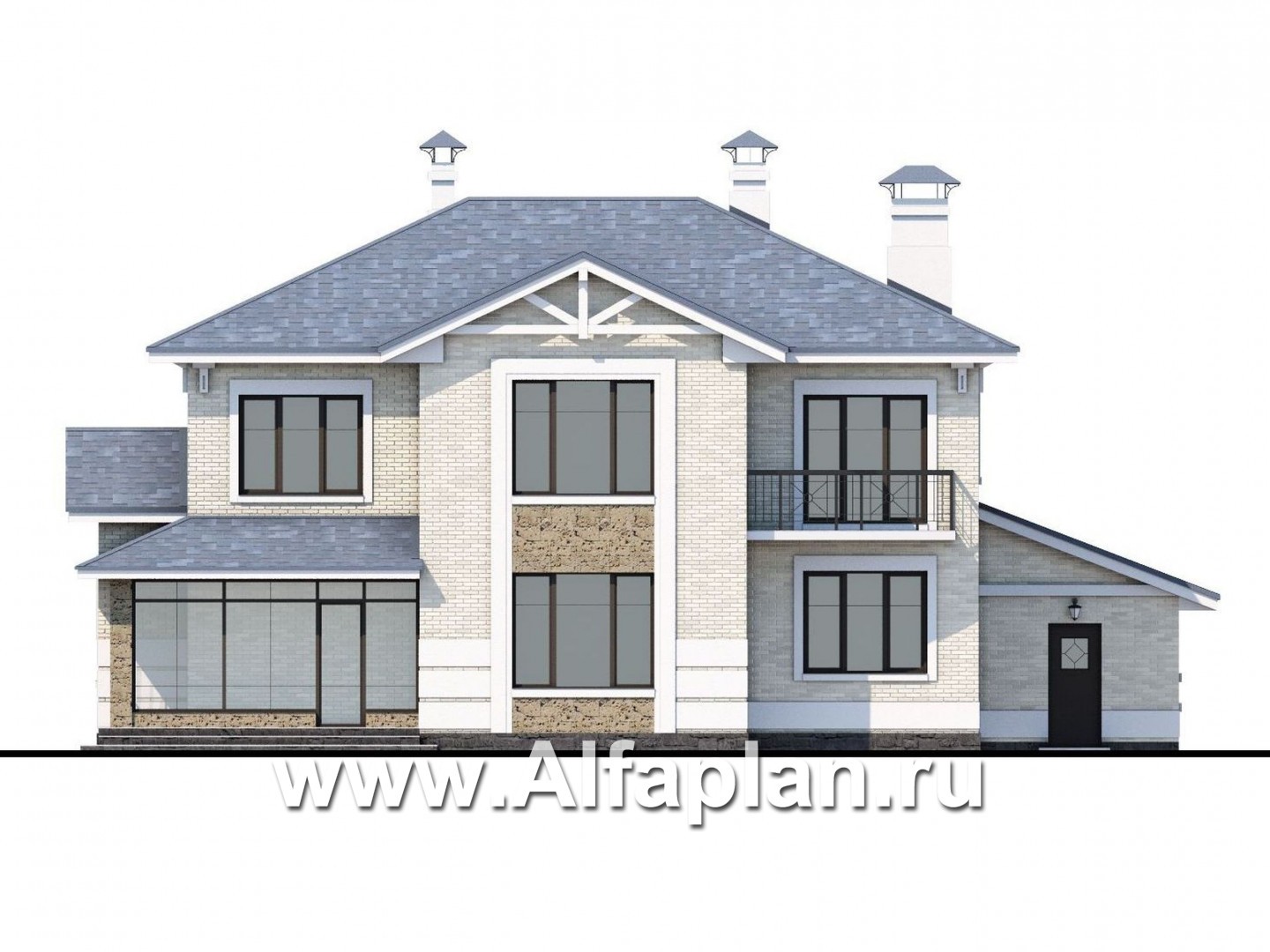 Проекты домов Альфаплан - «Аутентик» - комфортабельный коттедж с большим гаражом и верандой - изображение фасада №4