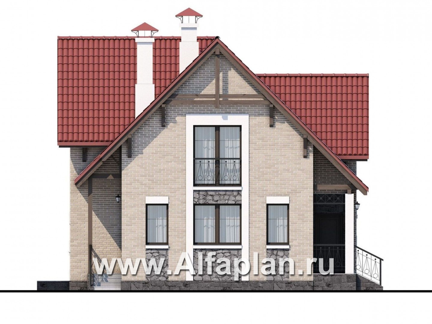 Проекты домов Альфаплан - Коттедж из кирпича «Высокая орбита» с современной планировкой - изображение фасада №3