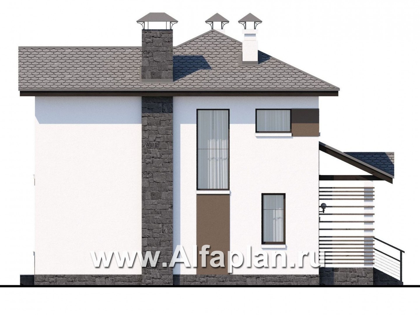 Проекты домов Альфаплан - Двухэтажный дом из кирпича «Панорама» - изображение фасада №3