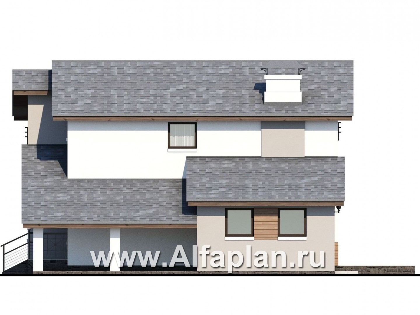 «Солнечный» - проект двухэтажного дома, навес на 1 авто, в современном стиле - фасад дома