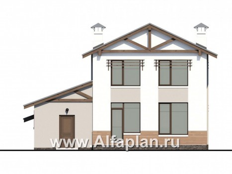«Солнечный» - проект двухэтажного дома, навес на 1 авто, в современном стиле - превью фасада дома