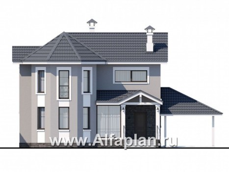 Проекты домов Альфаплан - «Веста» - небольшой удобный дом c гаражом-навесом - превью фасада №1