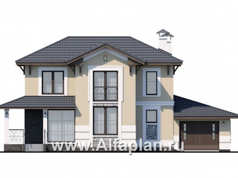 Проекты домов Альфаплан - «Невский стиль» - удобный и красивый двухэтажный дом с гаражом - превью фасада №1