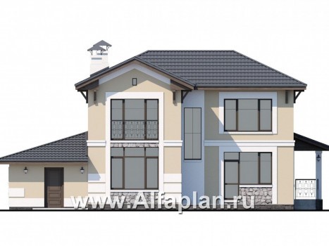 Проекты домов Альфаплан - «Невский стиль» - удобный и красивый двухэтажный дом с гаражом - превью фасада №4