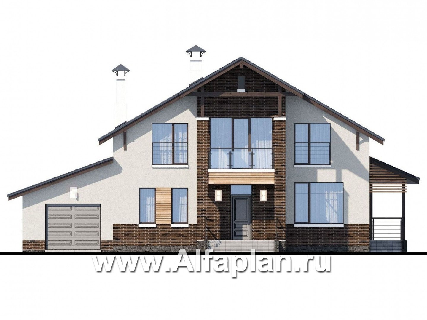 Проекты домов Альфаплан - «Галс» - двухэтажный коттедж со вторым светом и гаражом - изображение фасада №1