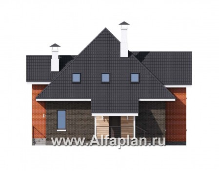 «Альтаир» - проект дома с мансардой, из кирпича или газобетона, фасад из штукатурки, с террасой, современный стиль - превью фасада дома