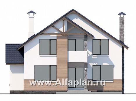 Проекты домов Альфаплан - Кирпичный дом «Валаам» с мансардой - превью фасада №4