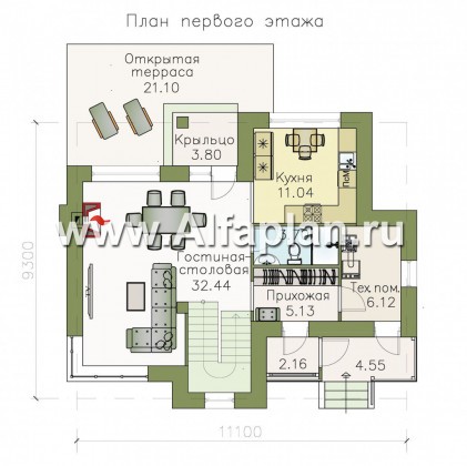 Проекты домов Альфаплан - Кирпичный дом «Валаам» с мансардой - превью плана проекта №1