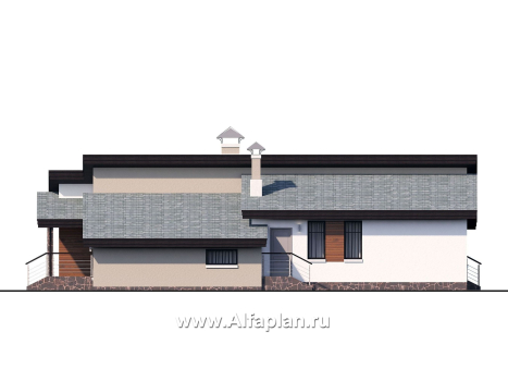 «Санта-Моника» — проект одноэтажного дома, с террасой, с биллиардной и сауной, в современном стиле - превью фасада дома