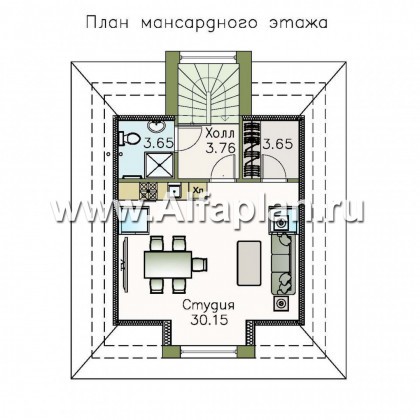 Проекты домов Альфаплан - Гараж со студией в мансарде - превью плана проекта №2