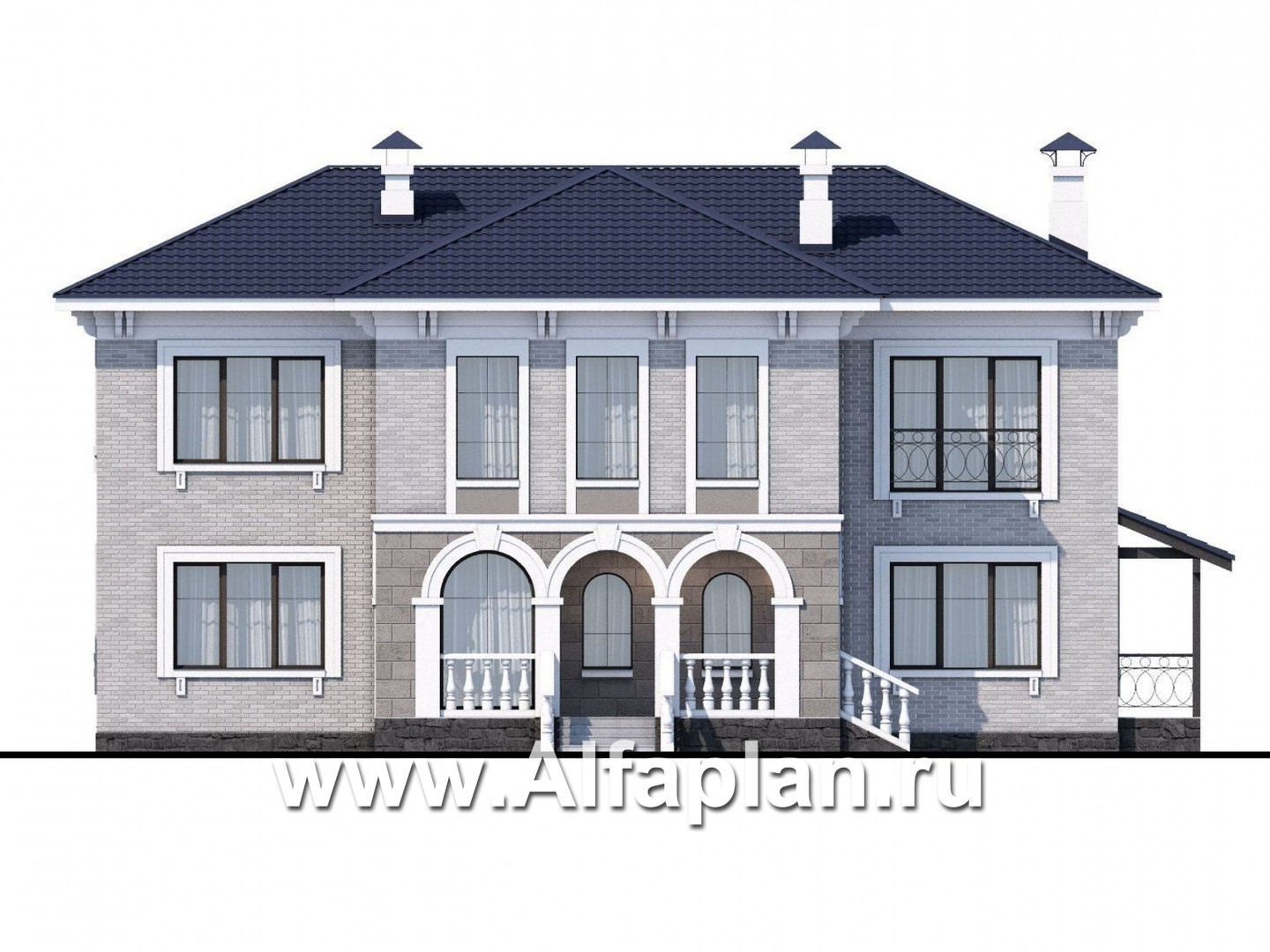 Проекты домов Альфаплан - «Меньшиков» - респектабельный классический двухэтажный особняк - изображение фасада №1