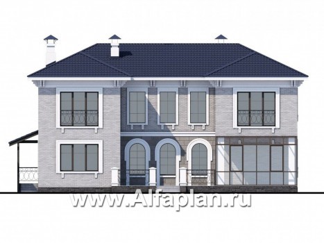 Проекты домов Альфаплан - «Меньшиков» - респектабельный классический двухэтажный особняк - превью фасада №4