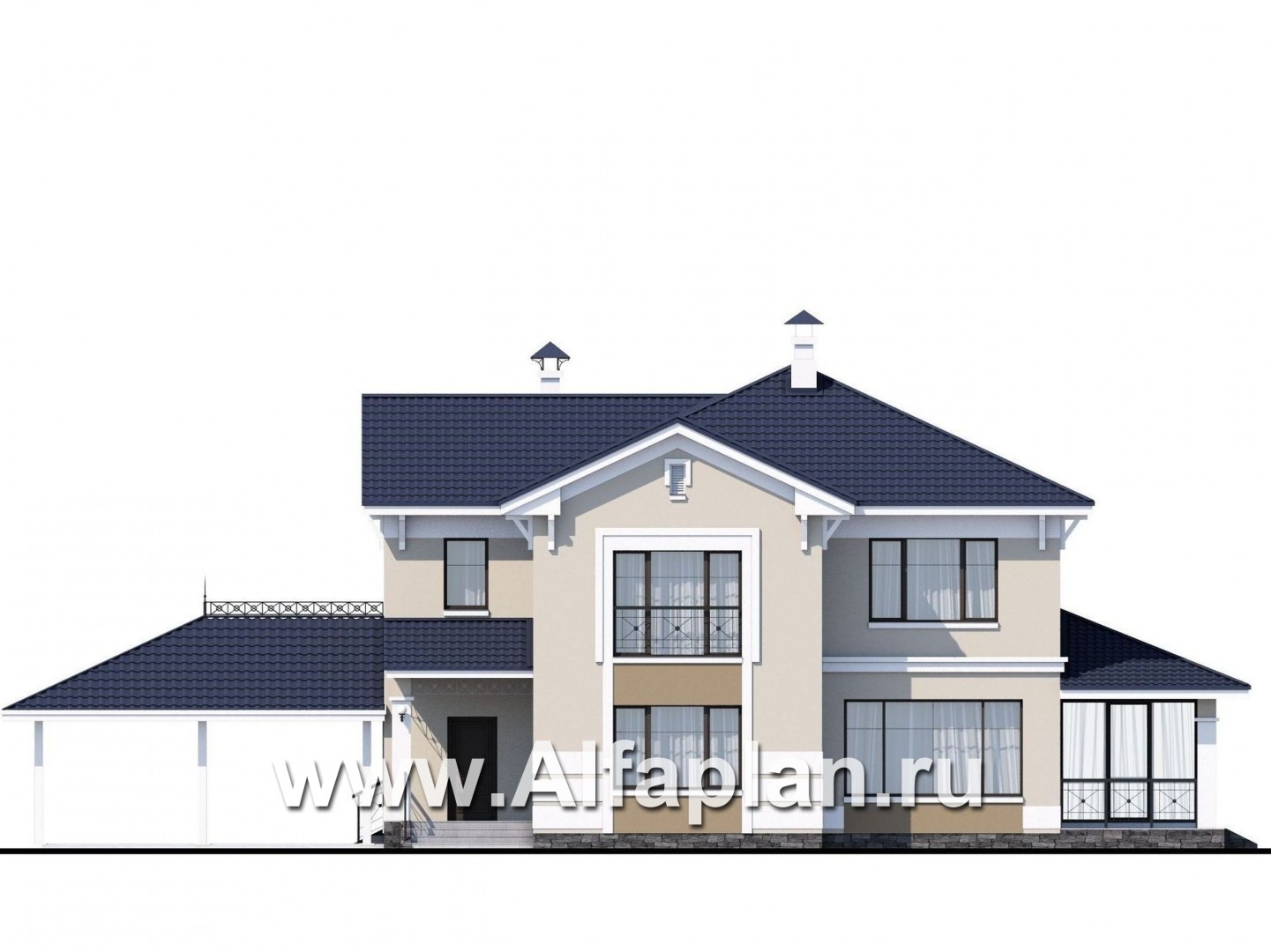 Проекты домов Альфаплан - «Патриций» - коттедж с большой верандой и террасой - изображение фасада №1