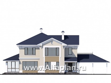 Проекты домов Альфаплан - «Патриций» - коттедж с большой верандой и террасой - превью фасада №4