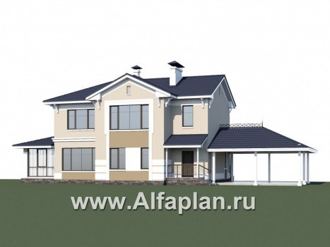 Проекты домов Альфаплан - «Патриций» - коттедж с большой верандой и террасой - превью дополнительного изображения №1
