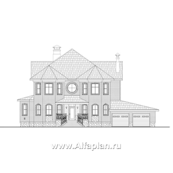 Проекты домов Альфаплан - «Амбиент» - респектабельный дом с гаражом на два автомобиля - превью фасада №1