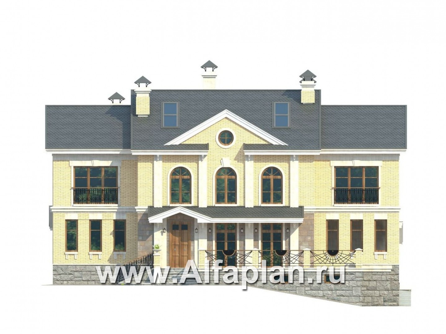 «Поместье» - проект двухэтажного дома, с мансардой и двусветной гостиной, вилла в классическом стиле - фасад дома