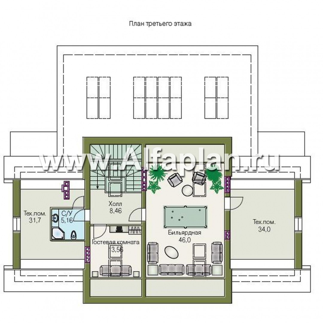 «Поместье» - проект двухэтажного дома, с мансардой и двусветной гостиной, вилла в классическом стиле - план дома
