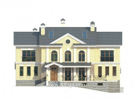 «Поместье» - проект двухэтажного дома, с мансардой и двусветной гостиной, вилла в классическом стиле - превью фасада дома