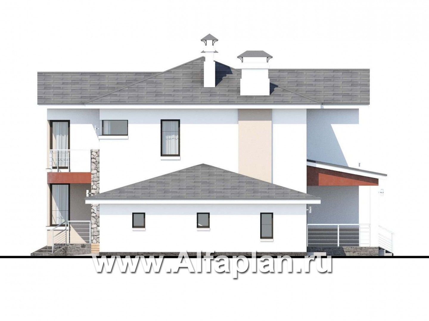 Проекты домов Альфаплан - «Платина» - современный дом в европейской традиции - изображение фасада №2