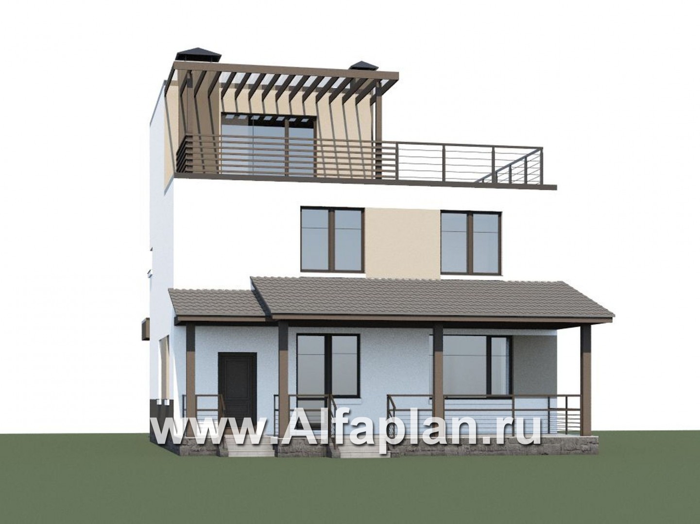 «Приоритет» - проект двухэтажного дома из газобетона, с открытой планировкой,  с эксплуатируемой крышей, в стиле хай-тек - дизайн дома №1