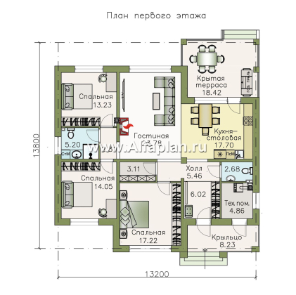 «Жасмин» - проект одноэтажного дома в классическом стиле - превью план дома