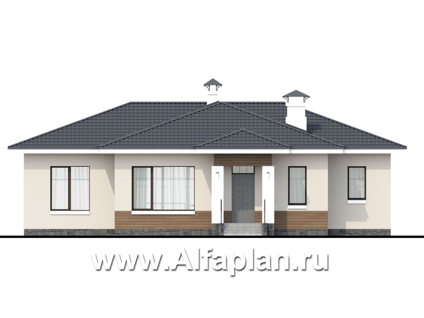 «Безоблачный» - проект одноэтажного дома (дача), с террасой, планировка 3 спальни - фасад дома
