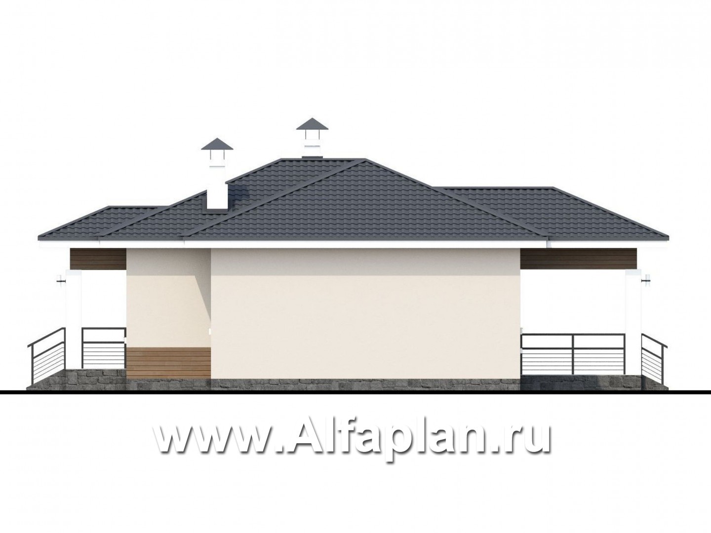 «Безоблачный» - проект одноэтажного дома (дача), с террасой, планировка 3 спальни - фасад дома