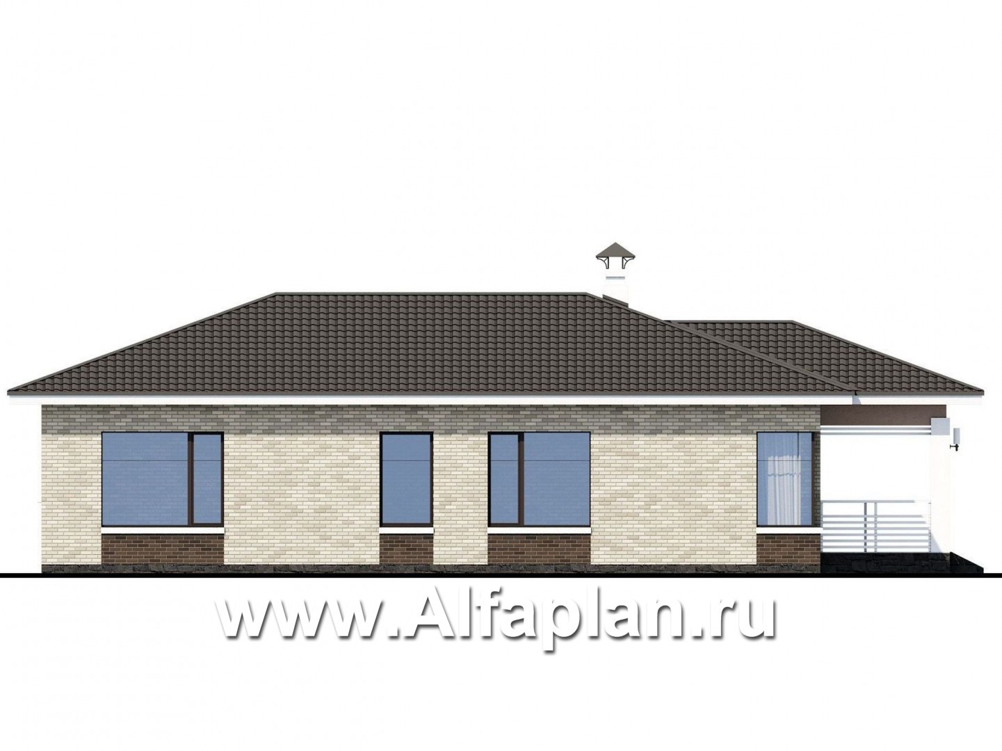 Проекты домов Альфаплан - «Гестия» - современный одноэтажный коттедж с террасой - изображение фасада №3