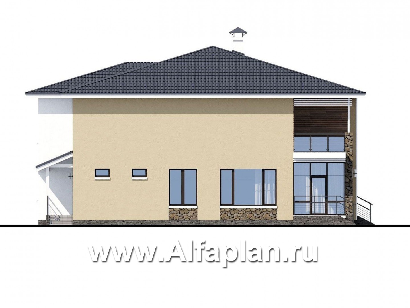 Проекты домов Альфаплан - «Семь звезд» — современный особняк с большим гаражом - изображение фасада №3