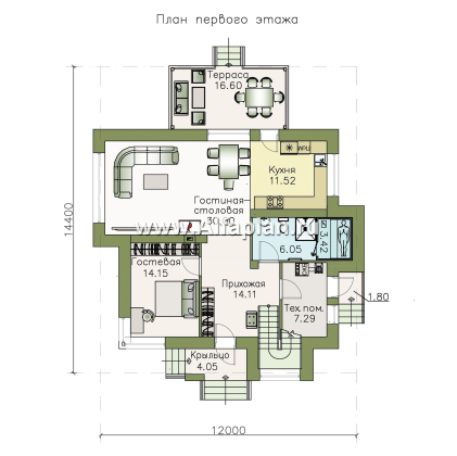 Проекты домов Альфаплан - «Эндорфин» - современный двухэтажный дом - превью плана проекта №1