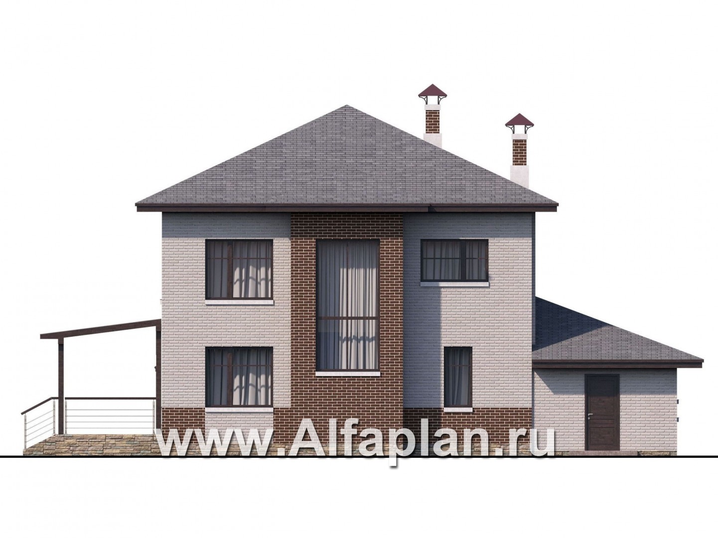 Проекты домов Альфаплан - «Печора» - стильный двухэтажный коттедж с гаражом - изображение фасада №4